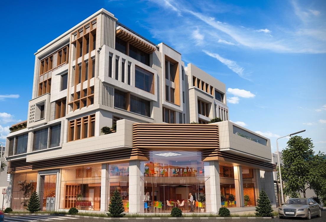 3D Restaurant and Apartments Exterior - Visual 01